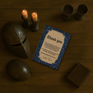 Mediaeval Blue Ornamental Thanks Card