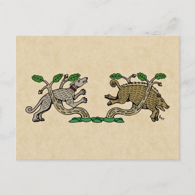 Mediaeval Boar Hunt Postcard (Front)