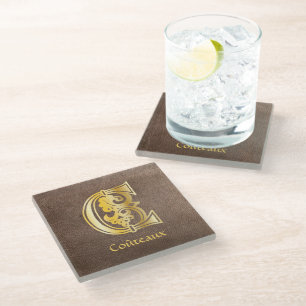 Mediaeval Botanical Decorative Capital C Glass Coaster