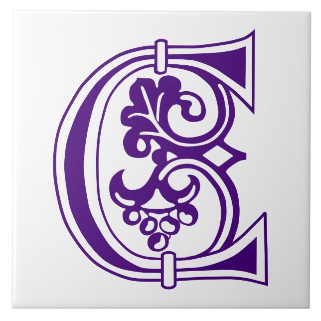 Mediaeval Botanical Decorative Capital C Tile (Front)