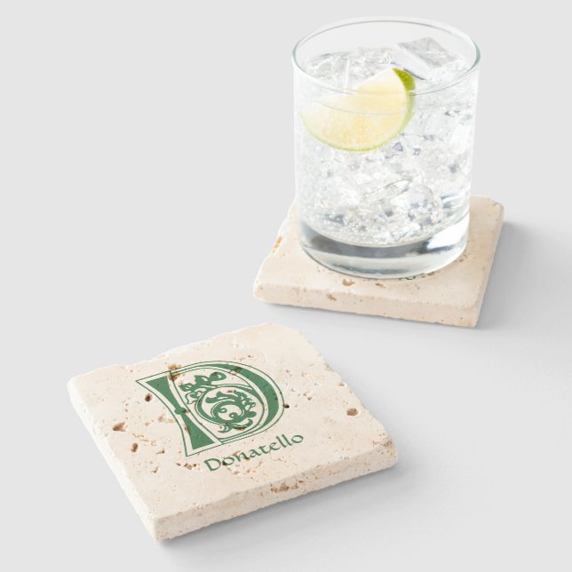 Mediaeval Botanical Decorative Capital D Stone Coaster (Side)