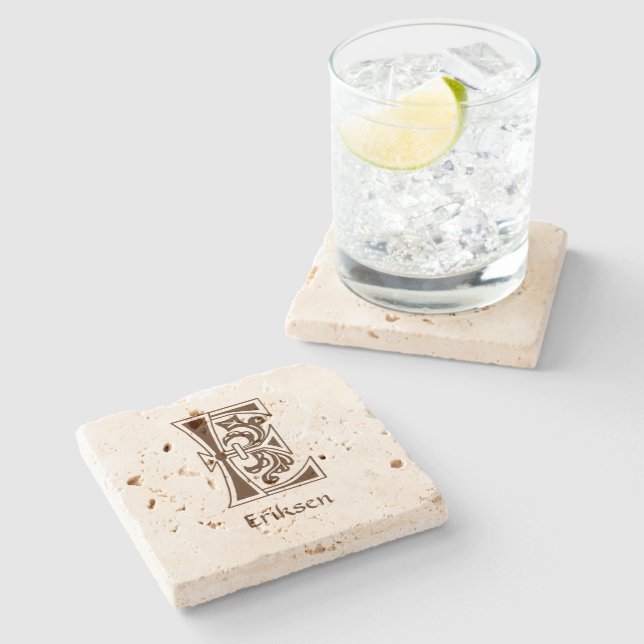 Mediaeval Botanical Decorative Capital E Stone Coaster (Side)