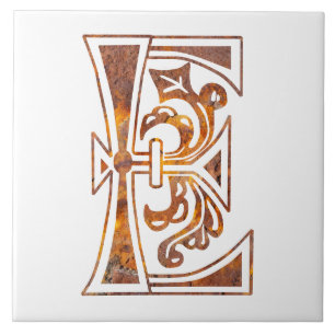 Mediaeval Botanical Decorative Capital E Tile