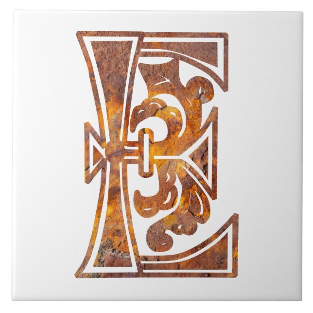 Mediaeval Botanical Decorative Capital E Tile (Front)