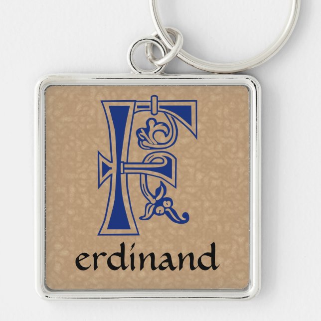 Mediaeval Botanical Decorative Capital F Key Ring (Front)