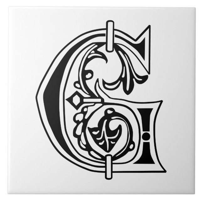 Mediaeval Botanical Decorative Capital G Tile (Front)