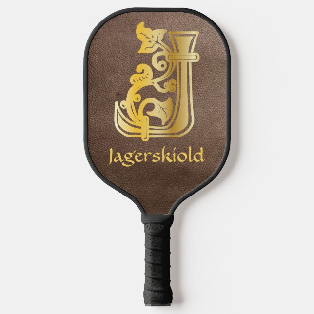 Mediaeval Botanical Decorative Capital J Pickleball Paddle (Front)