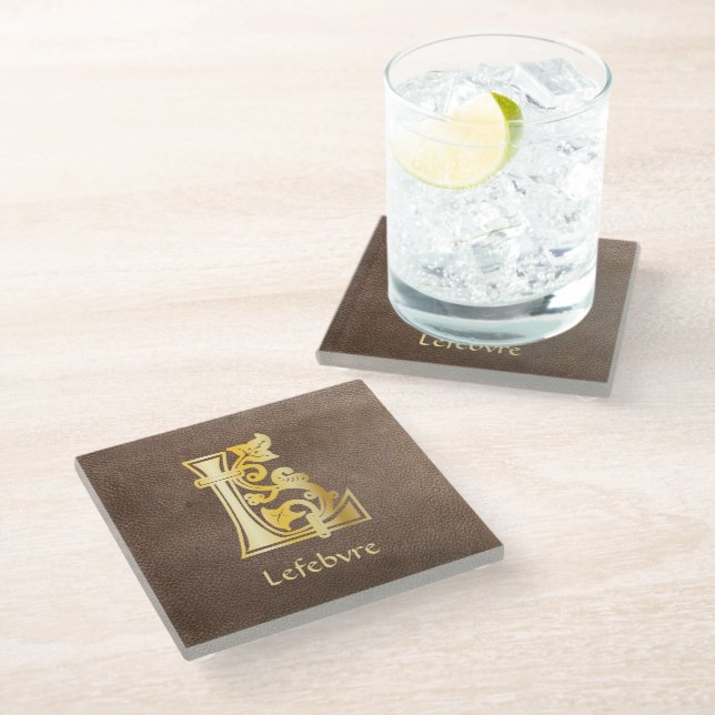 Mediaeval Botanical Decorative Capital L Glass Coaster (Angled)