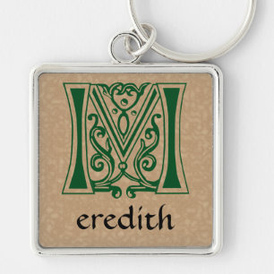 Mediaeval Botanical Decorative Capital M Key Ring