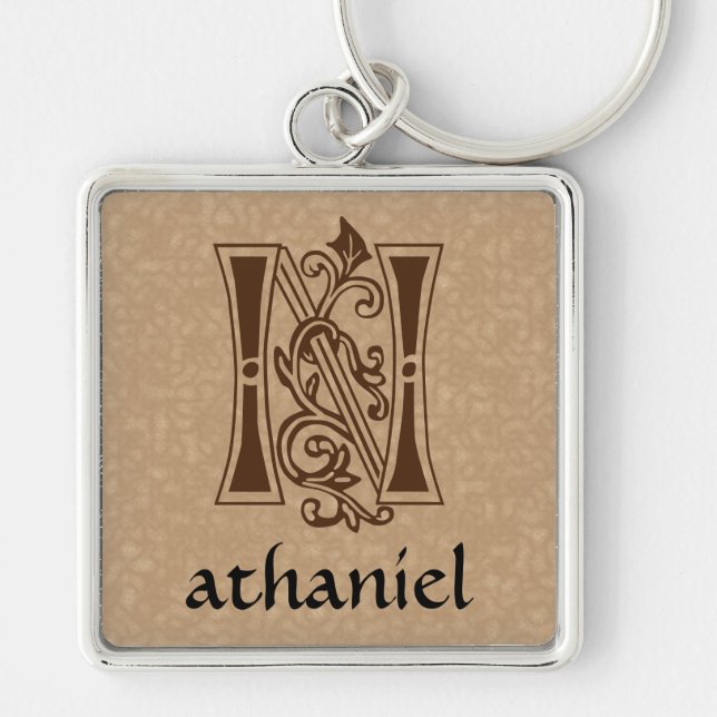 Mediaeval Botanical Decorative Capital N Key Ring (Front)