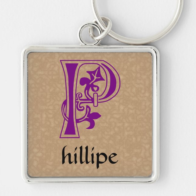 Mediaeval Botanical Decorative Capital P Key Ring (Front)