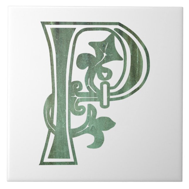 Mediaeval Botanical Decorative Capital P Tile (Front)
