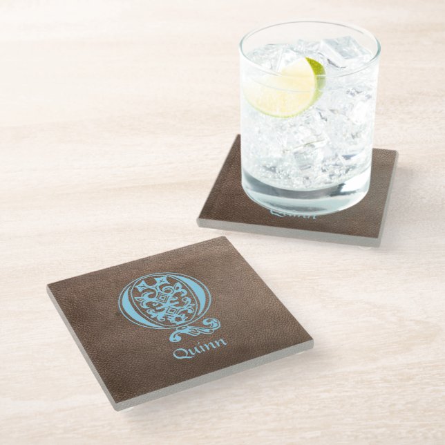 Mediaeval Botanical Decorative Capital Q Glass Coaster (Angled)