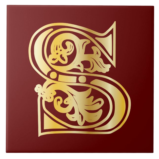 Mediaeval Botanical Decorative Capital S Tile (Front)