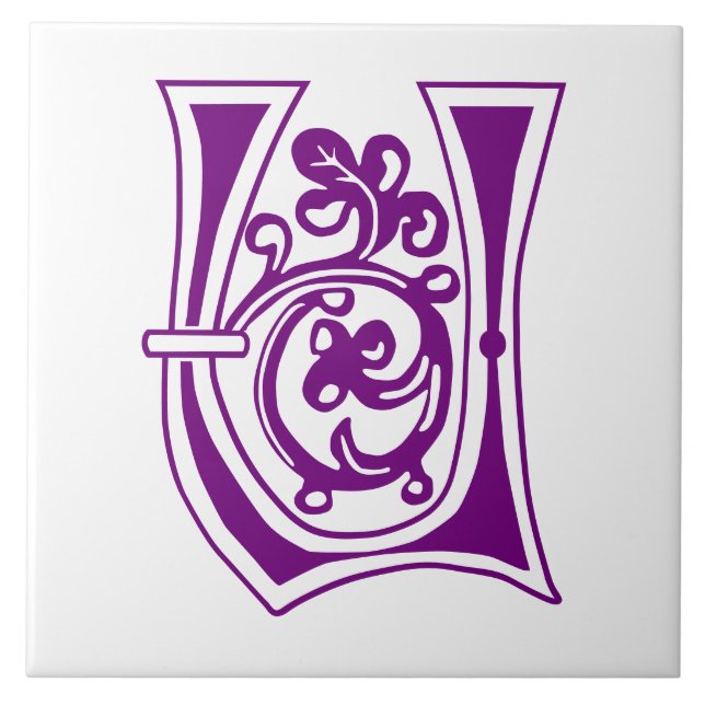 Mediaeval Botanical Decorative Capital U Tile (Front)