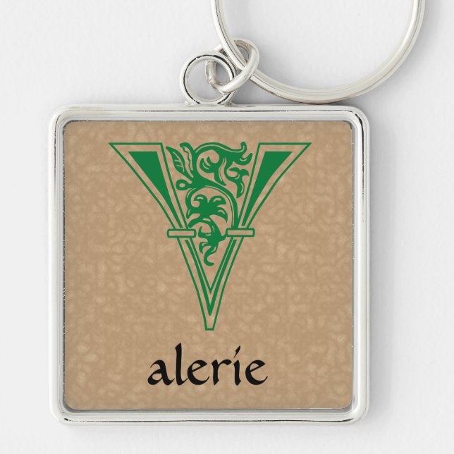Mediaeval Botanical Decorative Capital V Key Ring (Front)