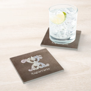 Mediaeval Botanical Decorative Capital X Glass Coaster