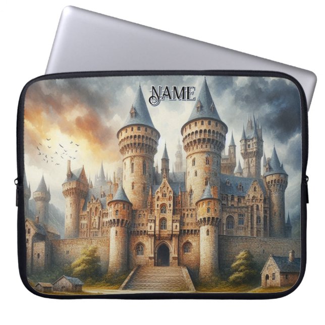 Mediaeval Castle at Sunset with Atmospheric Skies Laptop Sleeve (Front)