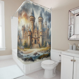 Mediaeval Castle at Sunset with Atmospheric Skies Shower Curtain