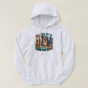 Mediaeval Castle by a Tranquil River at Sunset Hoodie