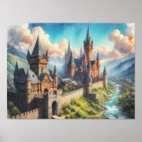 Mediaeval Castle in a Mountain Valley Landscape