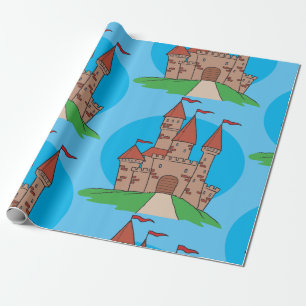 Mediaeval Castle on Hill with Red Flags Wrapping Paper