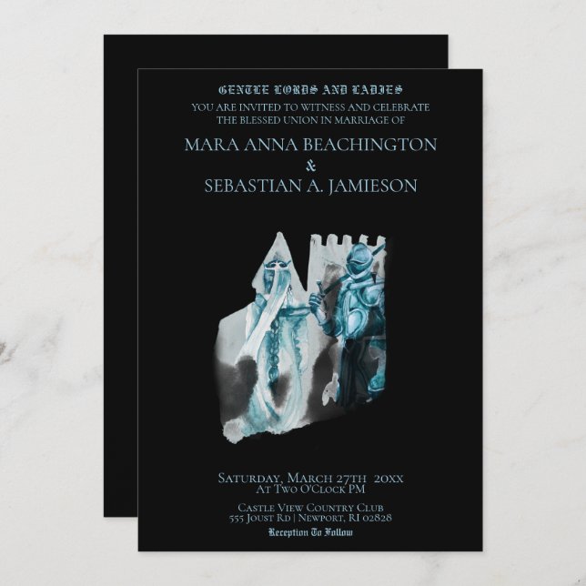 *~* Mediaeval Castle Princess Knight Wedding Invitation (Front/Back)