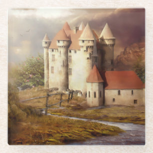 Mediaeval Castle River Run Glass Coaster