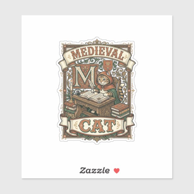 Mediaeval Cat Cat Mediaeval Manuscript Vintage (Sheet)