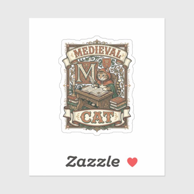 Mediaeval Cat Cat Mediaeval Manuscript Vintage (Sheet)