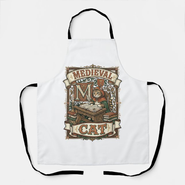 Mediaeval Cat Cat Mediaeval Manuscript Vintage Apron (Front)
