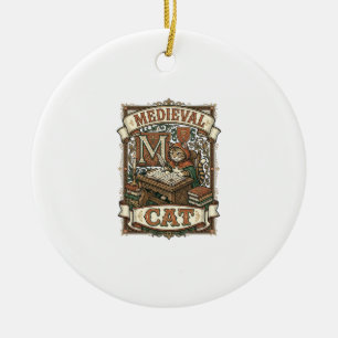 Mediaeval Cat Cat Mediaeval Manuscript Vintage Ceramic Tree Decoration