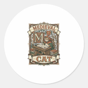 Mediaeval Cat Cat Mediaeval Manuscript Vintage Classic Round Sticker