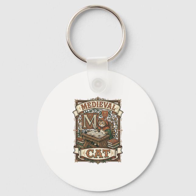 Mediaeval Cat Cat Mediaeval Manuscript Vintage Key Ring (Front)