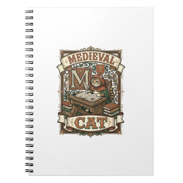 Mediaeval Cat Cat Mediaeval Manuscript Vintage Notebook (Front)