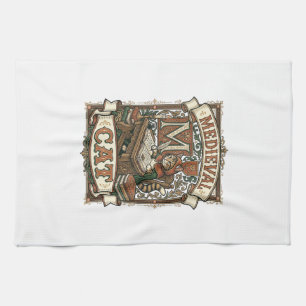 Mediaeval Cat Cat Mediaeval Manuscript Vintage Tea Towel