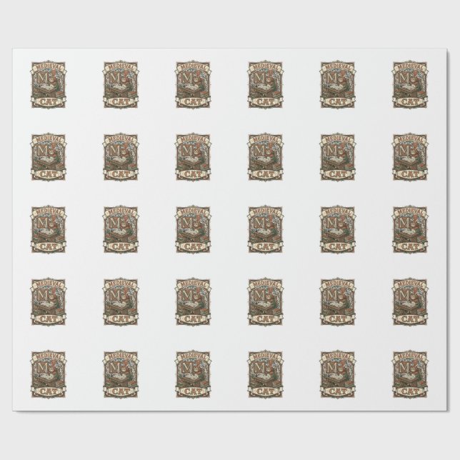 Mediaeval Cat Cat Mediaeval Manuscript Vintage Wrapping Paper (Flat)