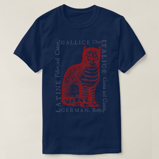 Mediaeval Cat with Translations from year 1560 T-Shirt (Design Front)