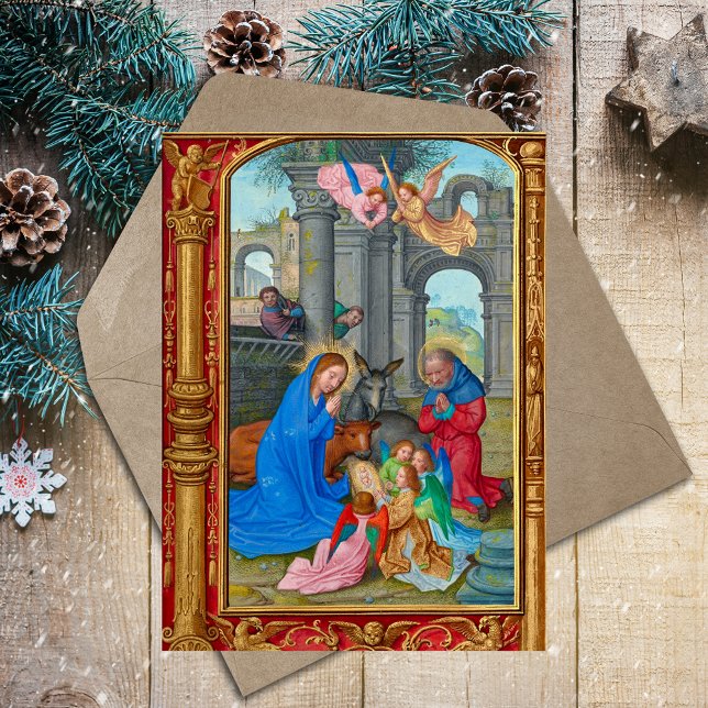 Mediaeval Catholic Christian Christmas Nativity Holiday Postcard (Medieval Manuscript Vintage Religious Catholic Christian Christmas Nativity Scene Holiday Postcard)