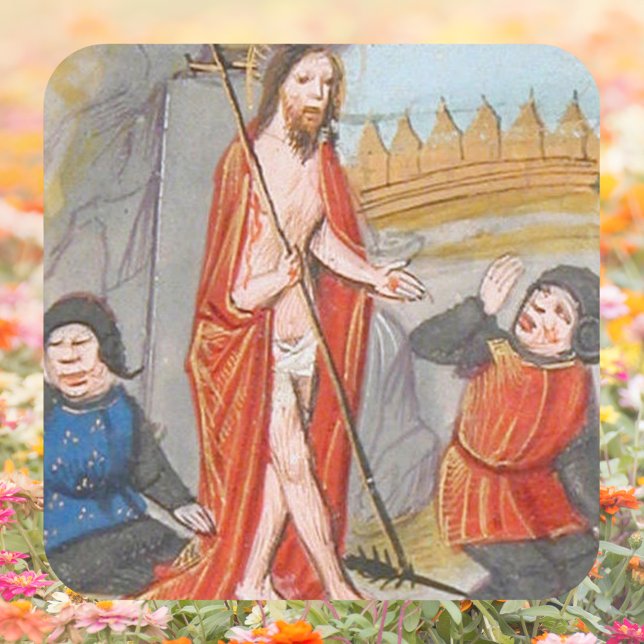 Mediaeval Catholic Resurrection Jesus Christ Easte Square Sticker (Easter Medieval Religious Christian Catholic Resurrection Jesus Christ is risen Square Sticker)