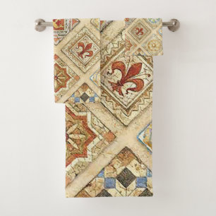 Mediaeval Ceramic Tile Crowns Fleur De Lis Bath Towel Set