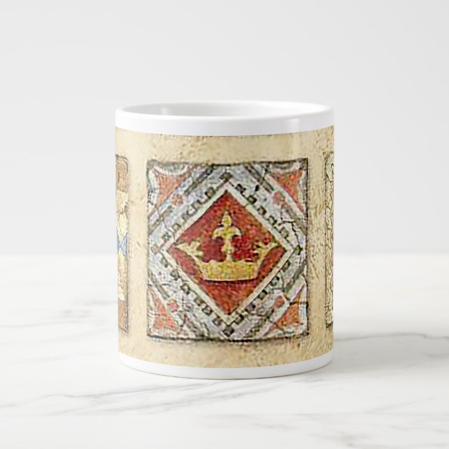 Mediaeval Ceramic Tile Crowns Fleur De Lis Large Coffee Mug (Front)
