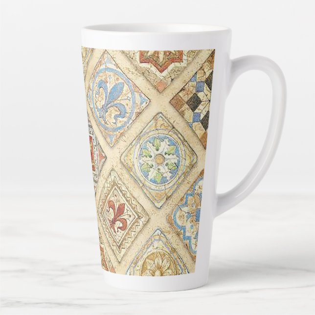 Mediaeval Ceramic Tile Crowns Fleur De Lis Latte Mug (Right)