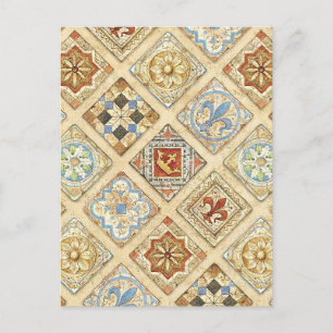 Mediaeval Ceramic Tile Crowns Fleur De Lis Postcard
