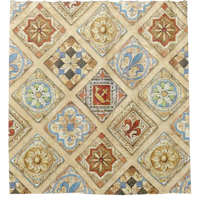 Mediaeval Ceramic Tile Crowns Fleur De Lis Shower Curtain (Front)