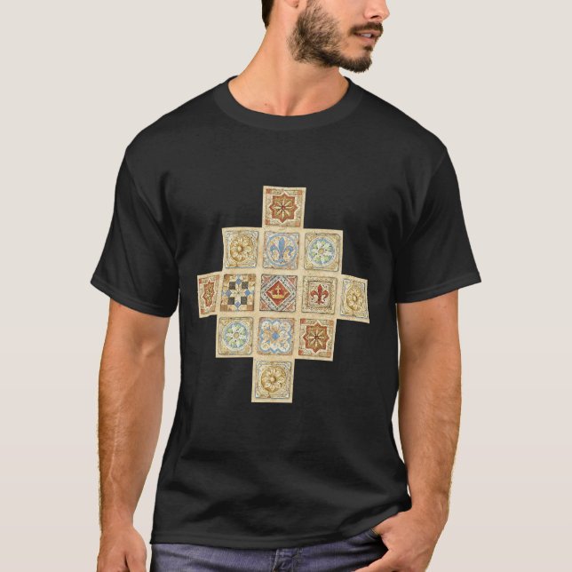 Mediaeval Ceramic Tile Crowns Fleur De Lis T-Shirt (Front)