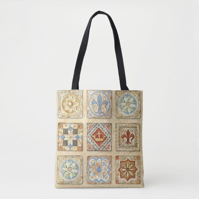 Mediaeval Ceramic Tile Crowns Fleur De Lis Tote Bag (Front)
