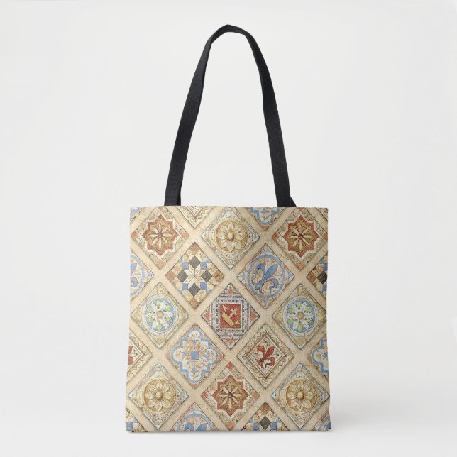 Mediaeval Ceramic Tile Crowns Fleur De Lis Tote Bag (Front)