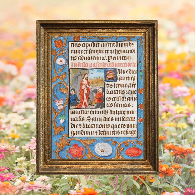 Mediaeval Christian Catholic Resurrection Easter Poster (Religious Medieval Christian Catholic Resurrection of Jesus Christ is risen Pacha Easter Poster)