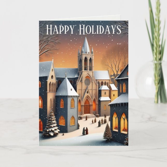 Mediaeval Christmas Village Scene Card (Front)